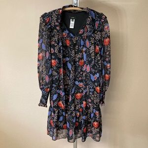 Maia Sheer Floral Overlay Dress Size 4 Neck Tie Long Sleeves Lined